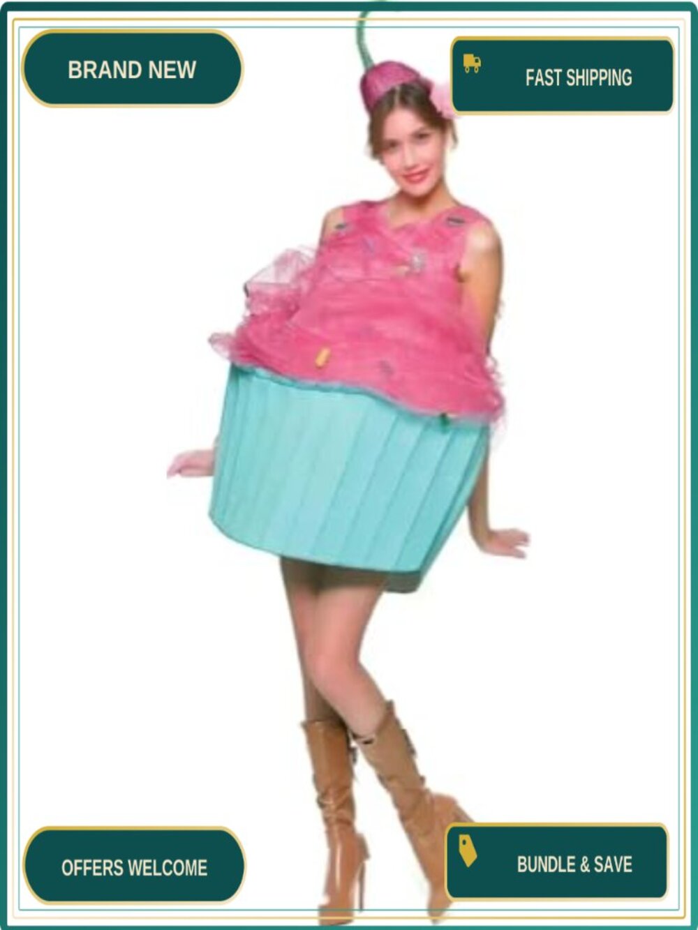 Cupcake Costume Dress with Sequin Hat Headband Polyester Cosplay Halloween